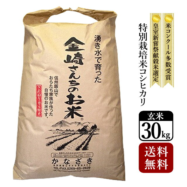 【送料無料】特別栽培米コシヒカリ 玄米（紙袋入）30kg 令