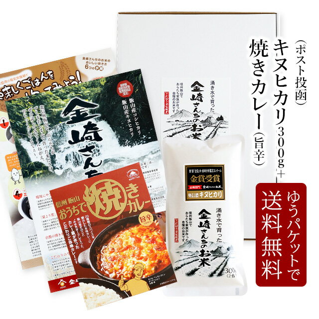 【ポスト投函 送料無料】奥信濃キヌヒカリ300g+焼きカレー（旨辛）200g☆ゆうパケットでお届け☆令和5年産 長野県飯山産 金崎さんちのお米【39ショップ】