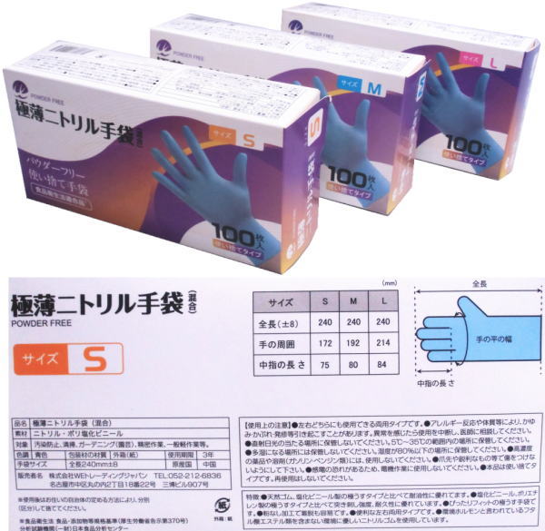 【棚卸処分品】極薄ニトリル手袋100枚入SML各1箱+サービス品 不織布マスク50枚入+除菌スプレーなど 合計14点セット