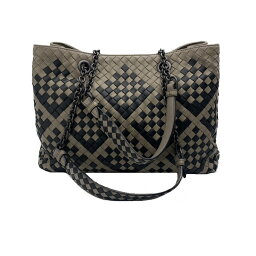 【中古】◆ボッテガヴェネタ BOTTEGA VENETA◆ チェーントートバッグ/イントレチャート/クレージュ×黒 【BAG3946】【税込価格】【質屋出店】【あす楽対応】