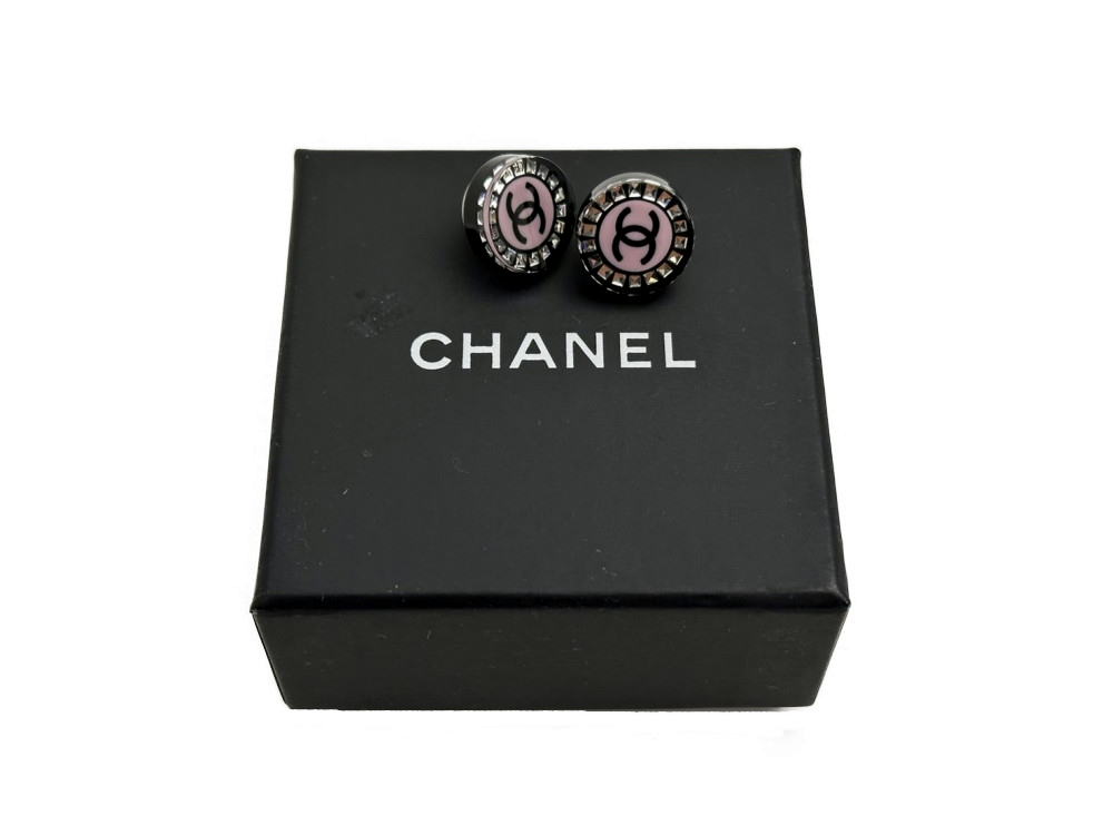 ☆シャネル CHANEL☆ 【箱】ピアス/丸型/ココマーク/ラインストーン/プラスチック/黒×ピンク/16K 【BJ1175】【税込価格】【質屋出店】【中古】【あす楽対応】