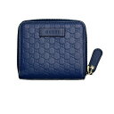 ◇グッチ GUCCI◇ 財布/コンパクトウォレット/2つ折ファスナーサイフ/グッチシマレザー/マイクロGG柄/ブルー/449395 【SA7457】【税込価格】【質屋出店】【中古】【あす楽対応】