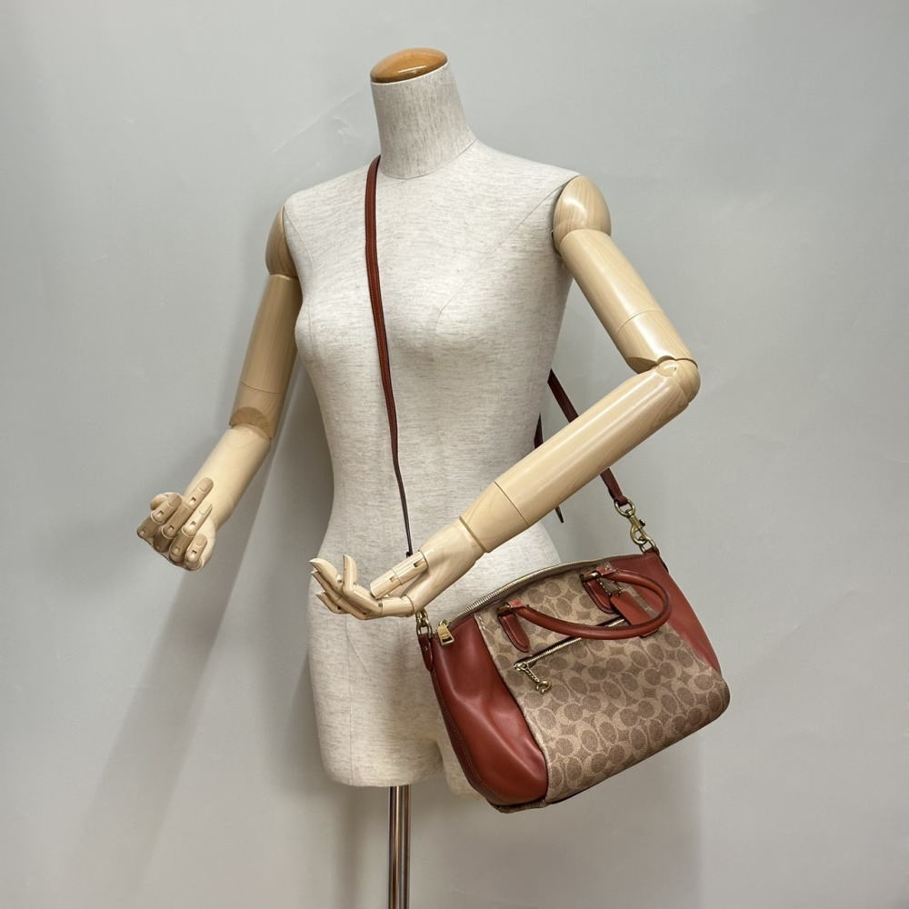 ◆コーチ COACH◆ 2WAYバッグ/エリスサッチョル/シグネチャー/ベージュ×バーガンティ/79364 【BAG4316】【税込価格】【質屋出店】【中古】【あす楽対応】