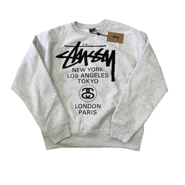 ◆ステューシー STUSSY◆ メンズ/クルーネックスウェット/WORLD TOUR CREW/コットン×ポリエステル/ASH HEATHER/#L 【SA7720】【税込価格】【質屋出店】【新品】【あす楽対応】