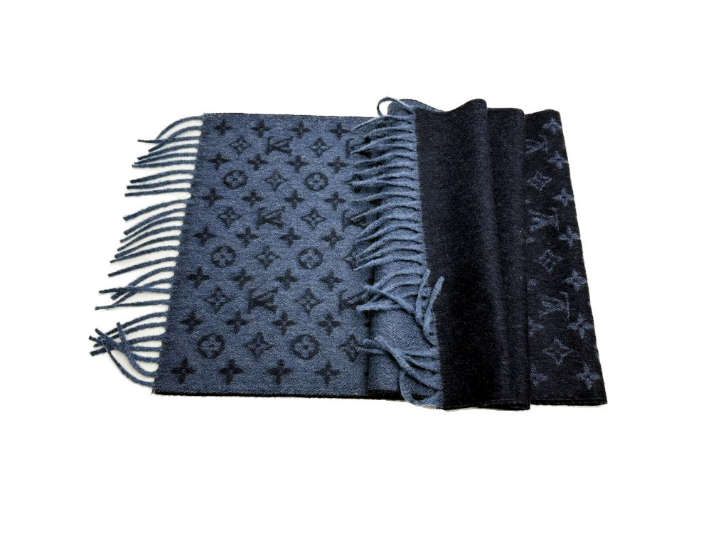 かねき質店の★ルイ・ヴィトン LOUIS VUITTON★ マフラー/エシャルプモノグラムグラディエント/ブルーマリーヌ/カシミヤ×ウール/M70257 【SA8467】【税込価格】【質屋出店】【中古】【あす楽対応】｜アングル3