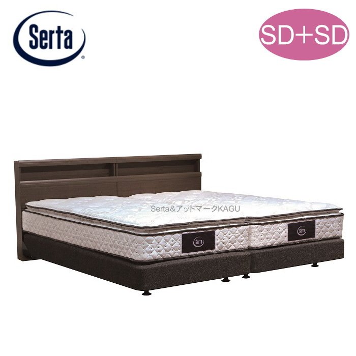 サータ ツインベッド セミダブル＋セミダブル SERTA センシスト7002 ボンネルボトムタイプ 照明 棚 コンセント付 日本製 セミダブル 2台セット ポケットコイル ピローソフト 送料組立無料のサムネイル