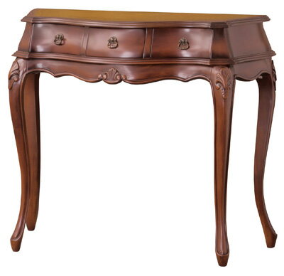 コモコンソールテーブル（ホワイト/ブラウン）　W90×D41×H77cm　表面材 ： 天然木、天然木化粧合板　表面加工：ラッカー塗装　ネコ脚、手彫り仕上げ、引出内部の底はフェルト貼り【送料無料】