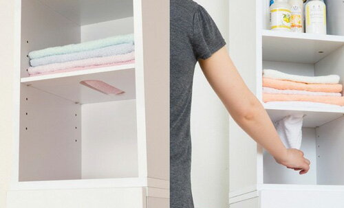 隙間家具 鏡面仕上げタオルスットカーW25 W25×D31×H178 主材/プリント紙化粧繊維板: 上部・組立式、下部・完成品(中央は固定棚・可動棚2枚・タオル用1枚)【組立】【送料無料】 [3]