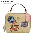 COACH 新作 コーチショルダーバッグ レディース 斜めがけ コーチ ディズニー コラボ ボックス クロスボディ シグネチャー キャンバス ウィズ パッチーズ ライト カーキ マルチ 正規品