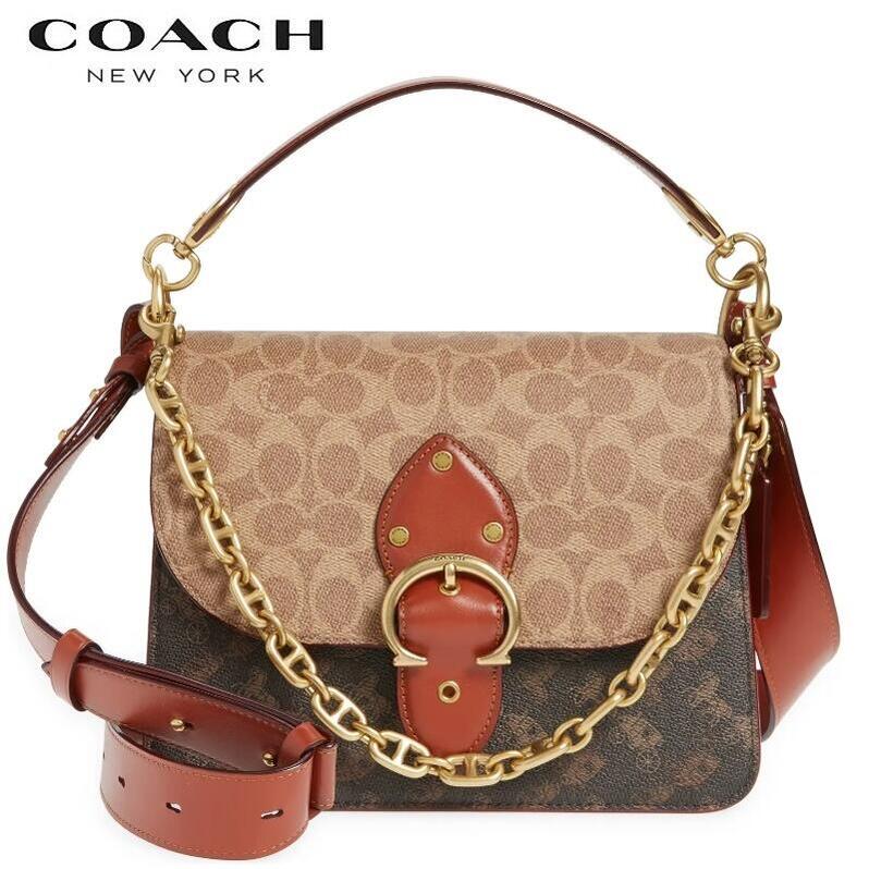 2021新作 コーチ ショルダーバッグ レディース コーチ ブティックライン コーチ バック 斜め掛け バッグ COACH ビート ショルダー バッグ シグネチャー キャンバス ホース アンド キャリッジ プリント タン トリュフ ラスト