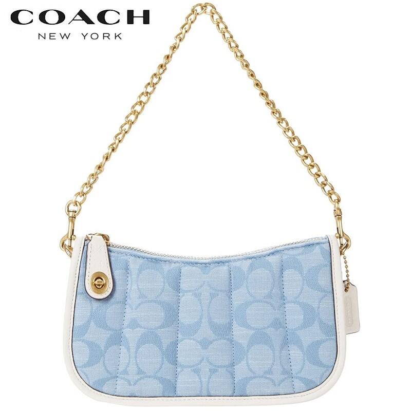 2021新作 コーチ バック ショルダーバッグ ブティックライン COACH スウィンガー 20 シグネチャー シャンブレー ライト ウォッシュド デニム チョーク