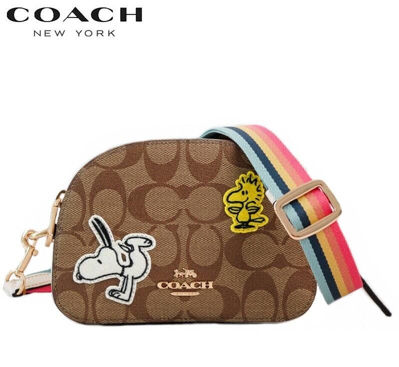 コーチ サッチェル バッグ（レディース） コーチ スヌーピー コラボ ショルダーバッグ ファクトリー COACH X PEANUTS ミニ セレナ サッチェル シグネチャー ウィズ ヴァーシティ パッチ カーキ マルチ