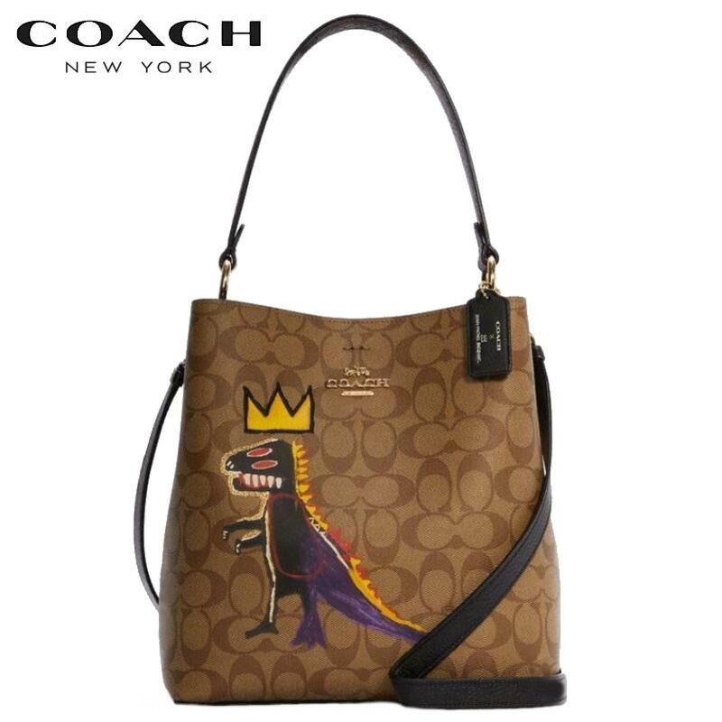 新作 コーチ×バスキア コラボ ファクトリー ショルダーバッグ COACHxBASQUIAT コラボレーション コーチ COACH X バスキア タウン バケット バッグ シグネチャー キャンバス カーキ マルチ