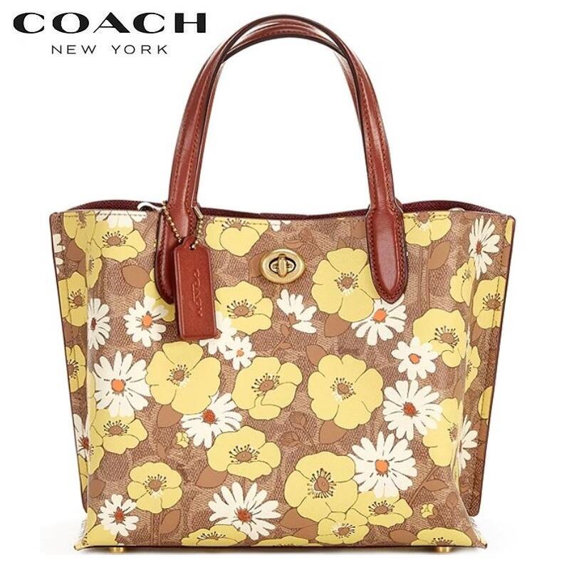 【SALE 新作 COACH】コーチショルダーバッグ レディース 斜めがけ コーチ 新作 トートバッグ レディース コーチ ブティックライン COACH ウィロウ トート 24 シグネチャー コーティド キャンバス フローラル プリント タン ラスト マルチ