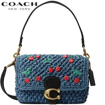 コーチ かごバッグ COACH 新作 かごショルダーバッグ レディース ブティックライン COACH 2022新作 ソフト タビー ショルダー バッグ チェリー エンブロイダリー ウオッシュド シャンブレー ブラック