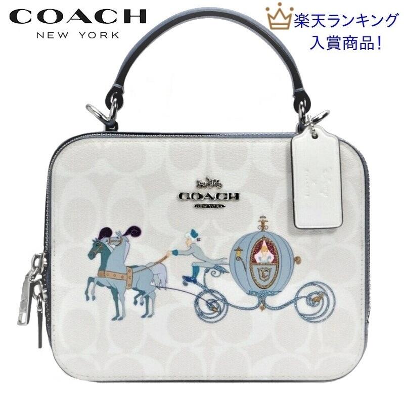 コーチ クロスボディ バッグ（レディース） COACH 新作 コーチショルダーバッグ レディース 斜めがけ コーチ ディズニー コラボ ボックス クロスボディ シグネチャー キャンバス ウィズ シンデレラ チョーク グレイシャー ホワイト マルチ 正規品