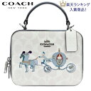 COACH 新作 コーチショルダーバッグ レディース 斜めがけ コーチ ディズニー コラボ ボックス クロスボディ シグネチャー キャンバス ウィズ シンデレラ チョーク グレイシャー ホワイト マルチ 正規品