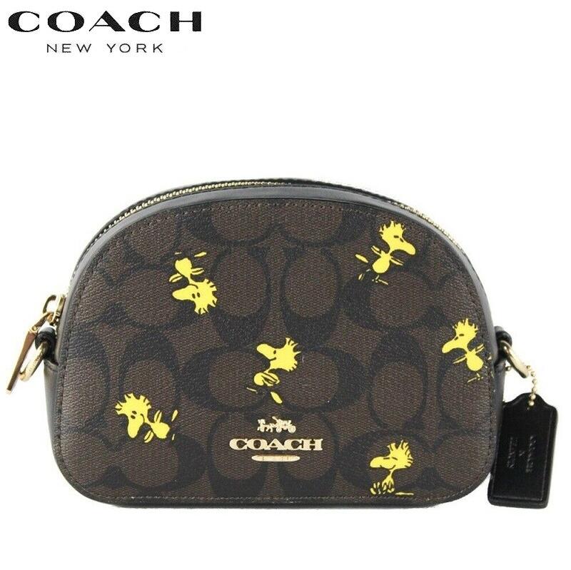 コーチ ピーナッツ コラボ ショルダーバッグ ファクトリー COACH X PEANUTS コラボ ミニ セレナ クロスボディ シグネチャー キャンバス W ウッドストック プリント ブラウン ブラック マルチ