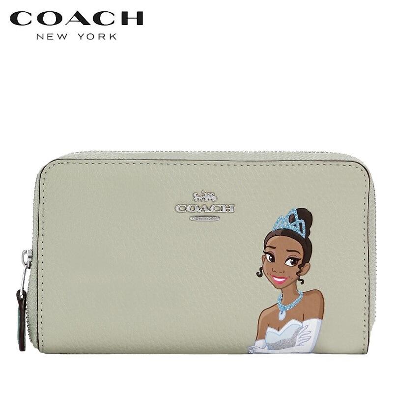 COACH 2021新作 コーチ ディズニー 限定コラボ 長財布 COACH ファクトリー DISNEY X COACH ミディアム ID ジップ ウォレット ウィズ ティアナ ペール グリーン マルチ