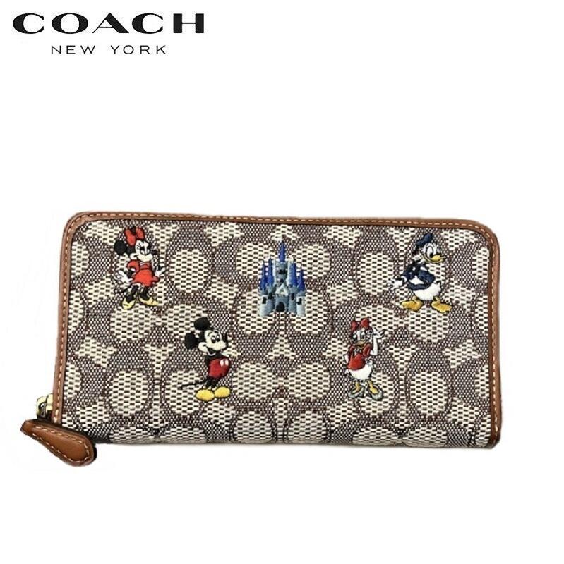 2022新作 コーチ 長財布 新作 コーチ 財布 COACH ディズニー コラボ 長財布 ブティックライン レディース 2022新作 アコーディオン ジップ ウォレット シグネチャー ミッキーマウス エンブロイダリー ココア バーニッシュド アンバー マルチ