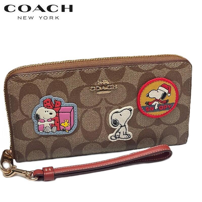 コーチ スヌーピー コラボ 新作 コーチ 長財布 ファクトリー COACH X PEANUTS ロング ジップ ウォレット シグネチャー キャンバス カーキ レッドウッド マルチ