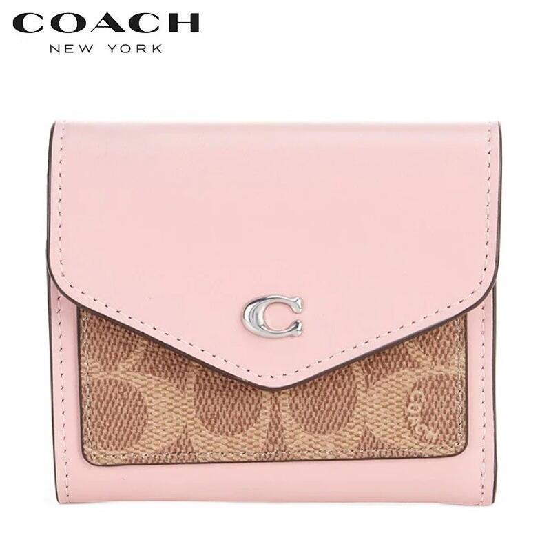 【SALE 2023新作 COACH】即発送可能 コーチ 財布 二つ折り COACH ミニ財布 三つ折り財布 新作 レディース コーチ ブティックライン カード入れ COACH 2023新作 ウィン カラーブロック シグネチャー コーティドキャンバス スモール ウォレット タン パウダー ピンクのサムネイル