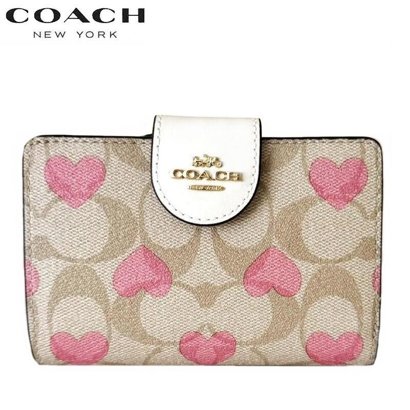 【SALE 2024新作 COACH】コーチ 二つ折り財布 COACH ファクトリー 2024新作 ミディアム コーナー ジップ ウォレット シグネチャー キャンバス ハート プリント 正規品