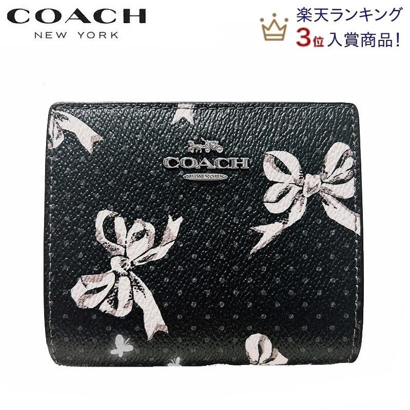 コーチ COACH 二つ折り財布 ミニ財布 2025春新作 CZ346 ファクトリー スナップ ウォレット ボウ プリント ブラック マルチ 正規品