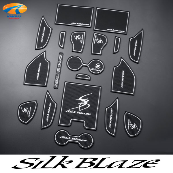 60系プリウスラバーポケットマット 19Pセットカラー：黒/蓄光SilkBlaze　シルクブレイズドレスアップ 汚れ防止 傷防止 運転席 助手席 専用設計 簡単取付