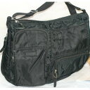 【中古】本物紳士用黒ナイロン素材斜め掛け可能42cm収納力抜群ショルダーバッグ 280823-2