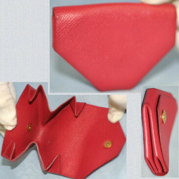 【中古】本物綺麗エルメス女性用赤ボコボコした革台形コインケース ○C10-88