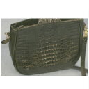 【中古】本物アンティーク女性用黒カイマンワニ素材18センチショルダーポーチ ○C6-52-3