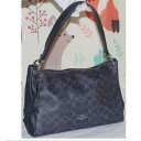 【中古】本物可コーチの女性用ネイビー色シグネチャー模様革素材の2WAYバッグF66973 サイズW33H21D14cm 〇C18-61-1 保管場所2-01