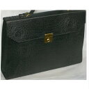 【中古】綺麗男女兼用黒い鰐革模様カーフ型押し書類鞄サイズW37,5H26D7,5cm ○C12-304