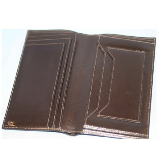 【中古】本物綺麗エルメス紳士用焦げ茶滑らかな革素材17x10センチ2つ折長財布 ○C10-54 【中古】本物綺麗エルメス紳士用焦げ茶滑らかな革素材17x10センチ2つ折長財布 ○C10-54