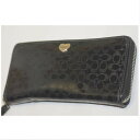 【中古】本物コーチの男女兼用シグネチャー模様スムーズな革素材ラウンドファスナー長財布 サイズW19H9,8D2,5cm 〇C17-126 KA-6