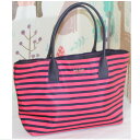 【中古】本物美品Kate Spadeケイトスペードニューヨークの赤黒ボーダー模様女性用お洒落なトートバッグ サイズW40H23D11cm 〇C18-34-2