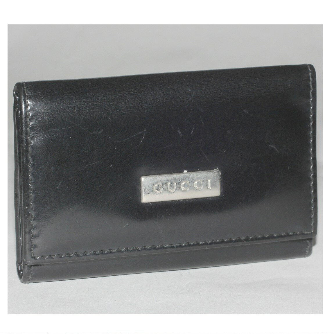 【中古】本物可グッチ紳士用9x6cm黒マスターカーフ6連キーケース サイズW9H6cm ○C7-452