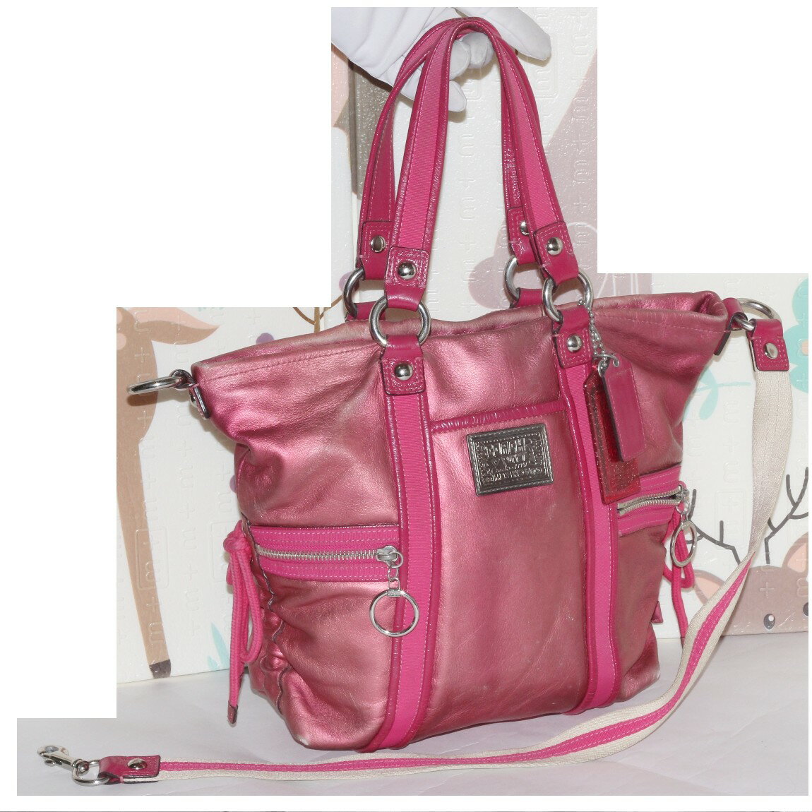【極美品】COACH✨ポピー マドラストート ピンクマルチカラー 大容量 楽天市場】カラフル(ブランドコーチ)(トートバッグ