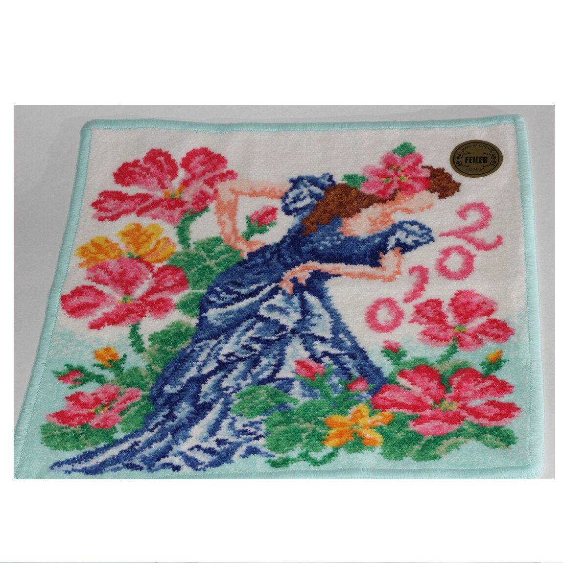 【中古】本物新品未使用フェイラーの綿100%水色ハンカチ サイズはW29,5H29cm 〇D19-6-1 X-35