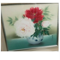 【中古】飾っていました日本画鮮やかな花の絵精志作額のサイズW70H60cm