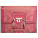 【中古】本物美品コーチ女性用ピンクシグネチャー11x10cmWホックの財布 ○C5-281