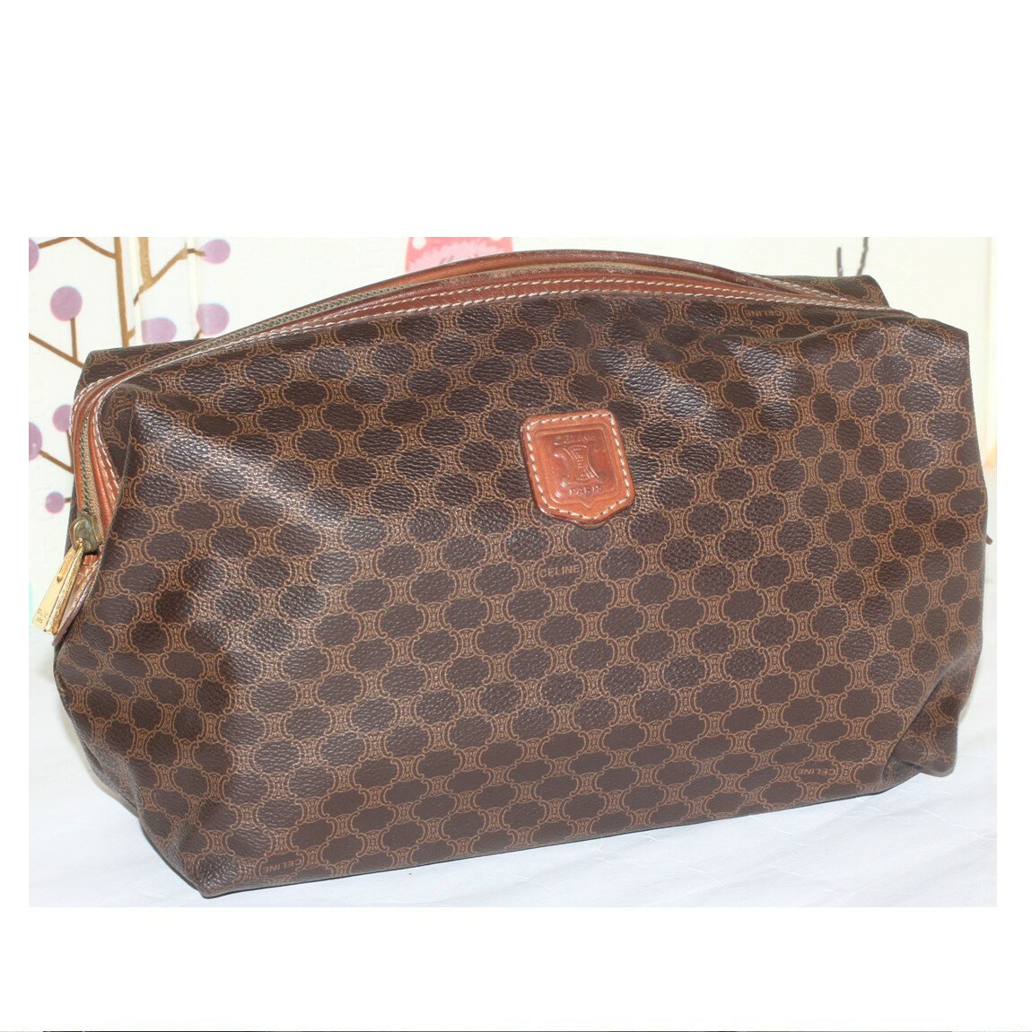 【中古】本物可セリーヌ茶ロゴ女性用26x18x10cmセカンドポーチ　サイズ26x18x10cm　 ○C4-270