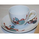 【中古】未使用14代栄田柿右衛門の有田山徳窯のひょうたんの絵柄のカップ&ソーサーのセット 〇CJ17-4-3 X5