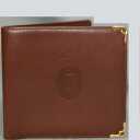 【中古】本物綺麗カルティエ紳士用11x10センチボルドー色2つ折財布 ○C2-981(4)