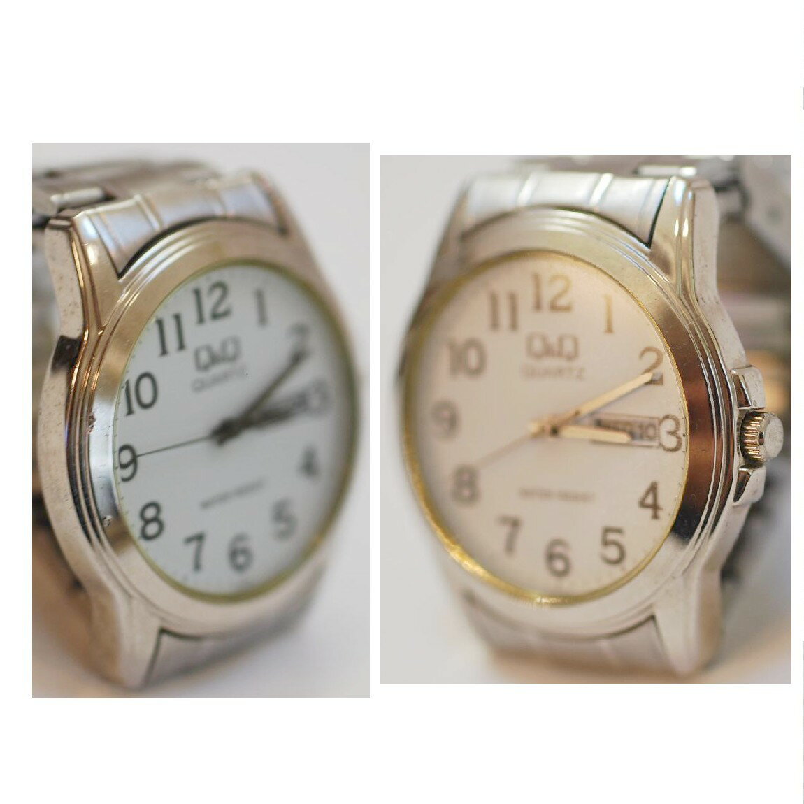 【中古】完動美品Q&Qの紳士用大きくて見やすい銀色時計2305　1ヶ月保証付き　〇A15-29-4