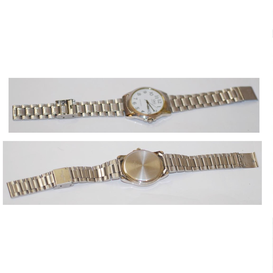 【中古】完動美品Q&Qの紳士用大きくて見やすい銀色時計2305　1ヶ月保証付き　〇A15-29-4