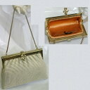 【中古】本物MORADOモラド女性用ベージュ色ビーズ素材x金色がま口金具チェーン持ち手お洒落なパーティーバッグ サイズW18H13,5D4cm ○C12-278...