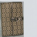 【中古】本物可コーチ女性用14,5cmグレーx黒シグネチャーWホック財布 ○C8-408