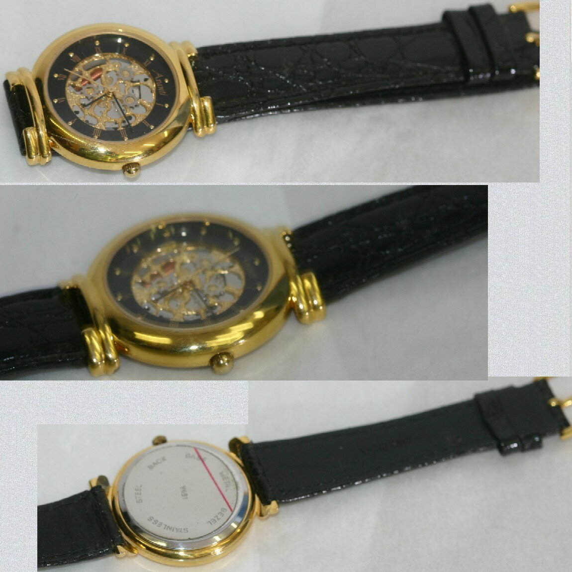 【中古】本物長期保管完動美品AVANTIアヴァンティ紳士用金色ケースにスケルトンの文字盤お洒落な時計　電池交換済み1ヶ月保証付き 290310-18